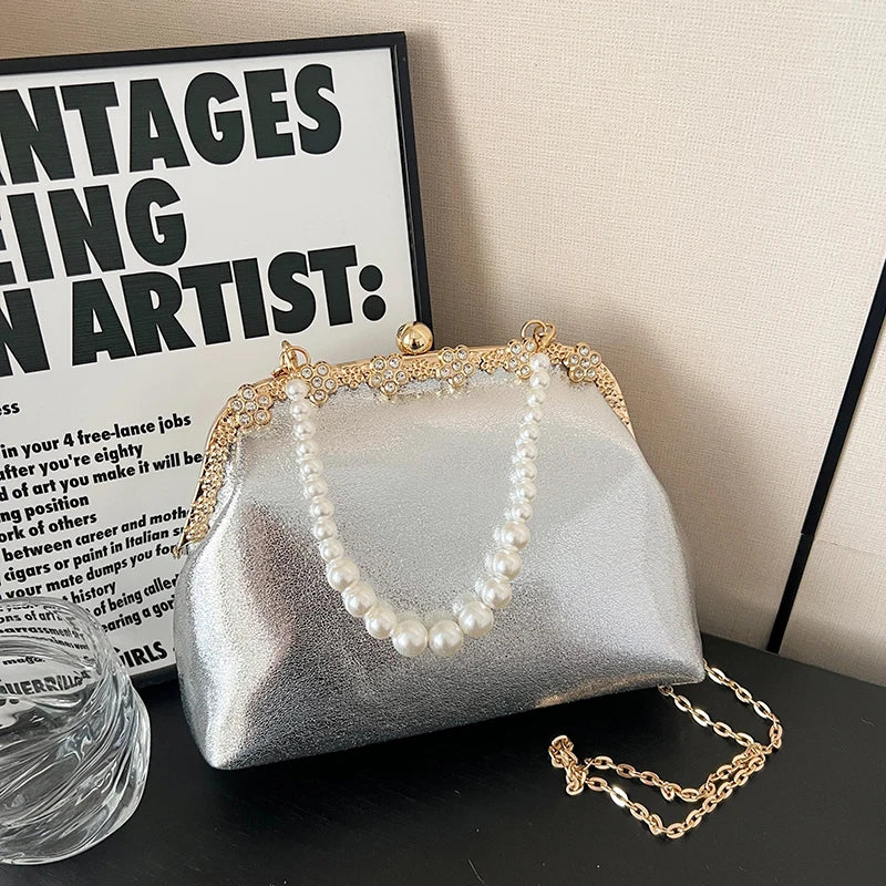 Luxury Pearl Chain Minaudière Shoulder Bag