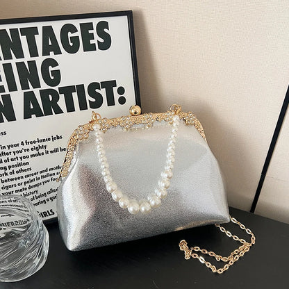 Luxury Pearl Chain Minaudière Shoulder Bag