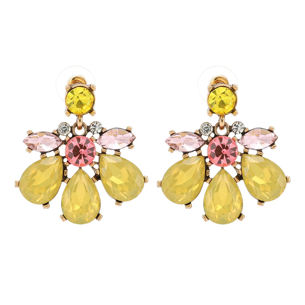 Geometric Flower Rhinestone Decor Drop Earrings