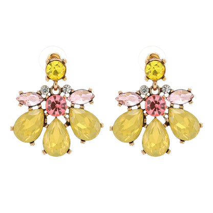 Geometric Flower Rhinestone Decor Drop Earrings