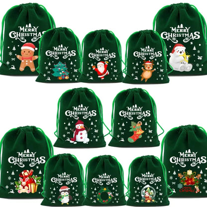5-Piece Christmas Velvet Drawstring Gift Bags