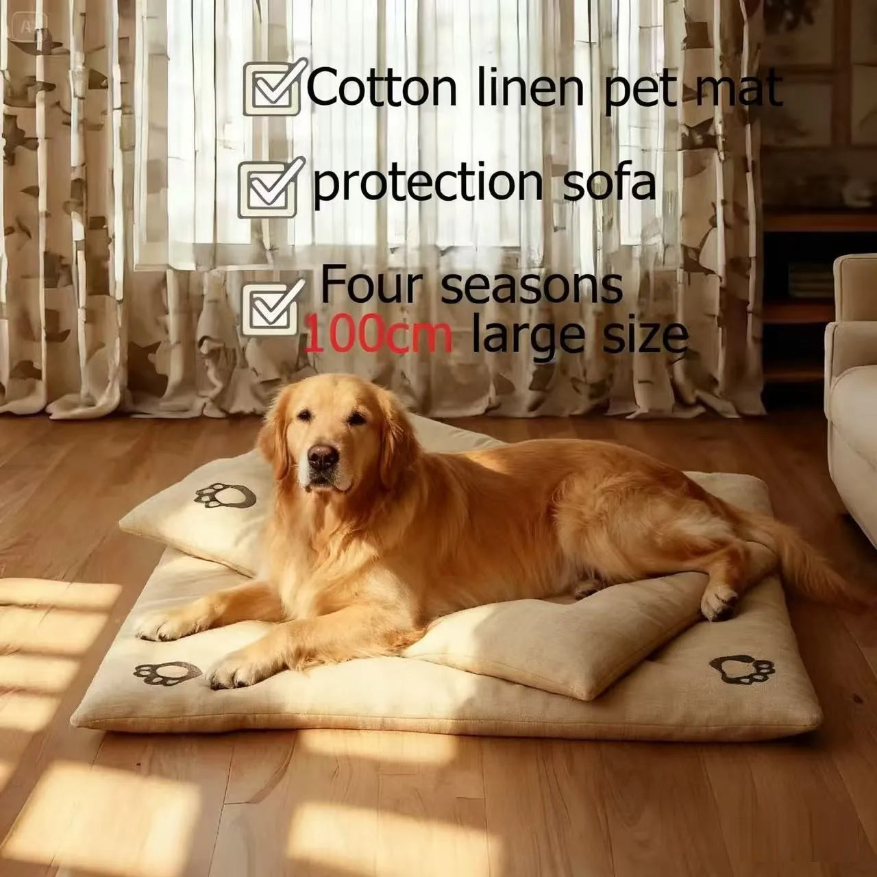 Extra Large Linen Pet Bed Mat for Dogs & Cats