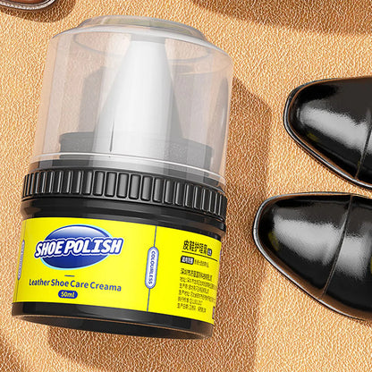 Leather Care Cream & Shoe Polish with Built-In Sponge Applicator