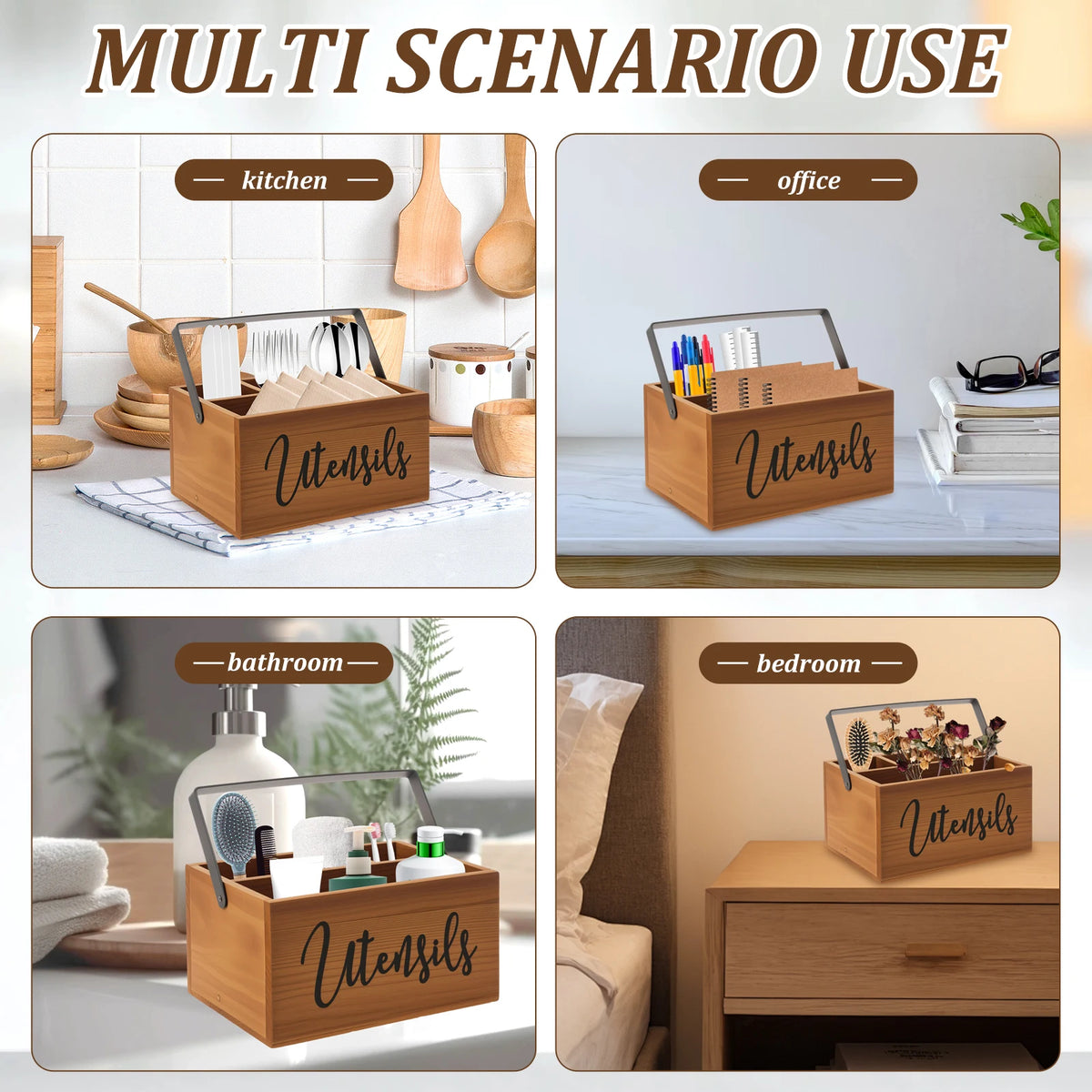 Wooden Tableware Storage Box with Handle
