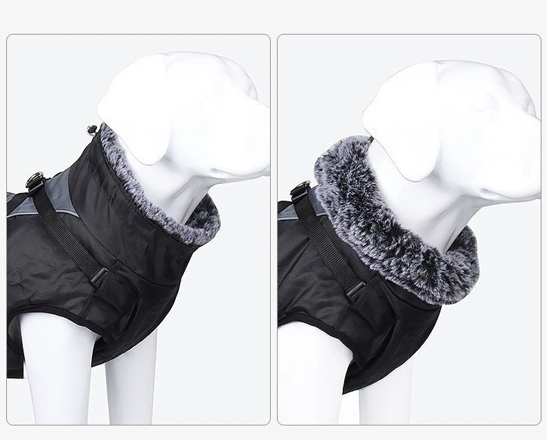 Reflective Winter Dog Coat with Faux Fur Collar for Large Dogs