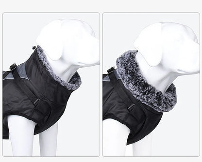 Reflective Winter Dog Coat with Faux Fur Collar for Large Dogs