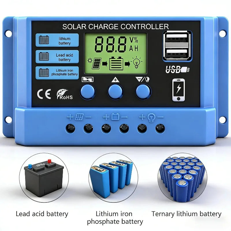 LCD Solar Charge Controller with Dual USB Output