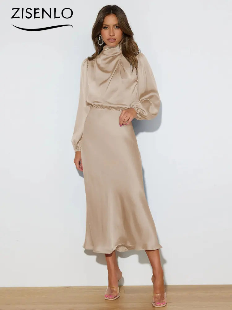 Autumn Satin Long Sleeve Loose Dress