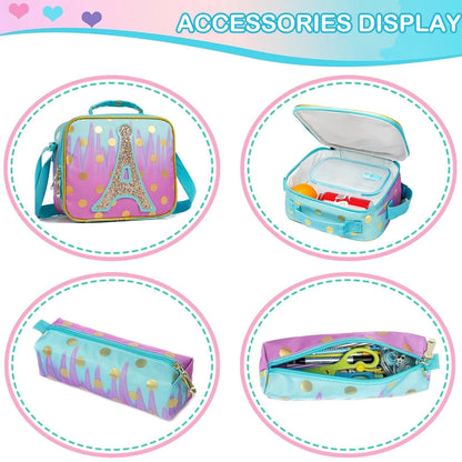 Girls 3-Piece School Backpack Set with Lunch Bag & Pencil Case