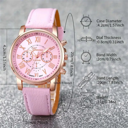 6Pcs/Set Watch Band Heart Rhinestone Jewelry Set(Without Box)