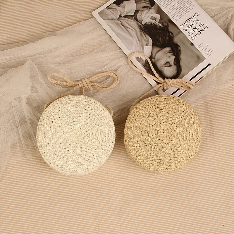 Handwoven Round Straw Crossbody Bag