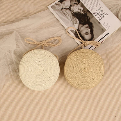 Handwoven Round Straw Crossbody Bag