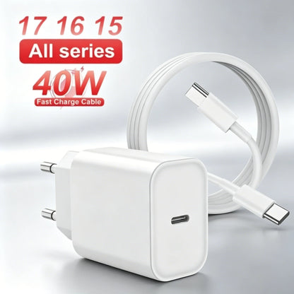 40W USB-C PD Fast Charger with USB-C Cable for iPhone
