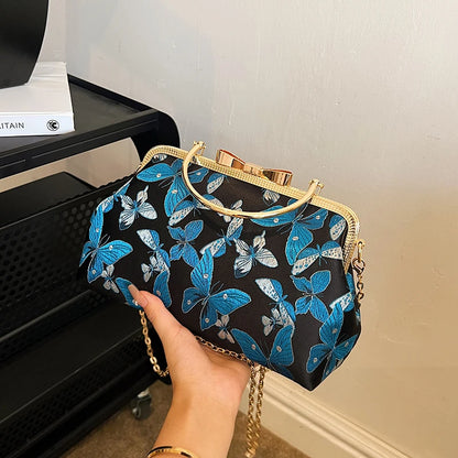 Vintage Embroidered Chain Clutch Handbag