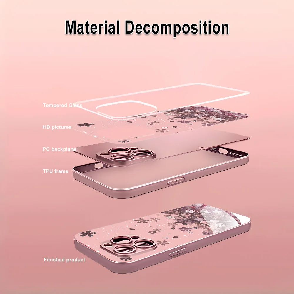 iPhone Case Floral Tempered Glass Red