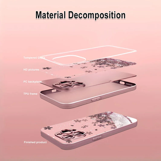 iPhone Case Floral Tempered Glass Red