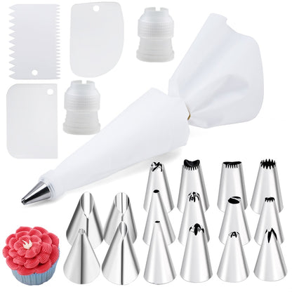 6-24 Pcs Set Pastry Bag and Stainless Steel Cake Nozzle