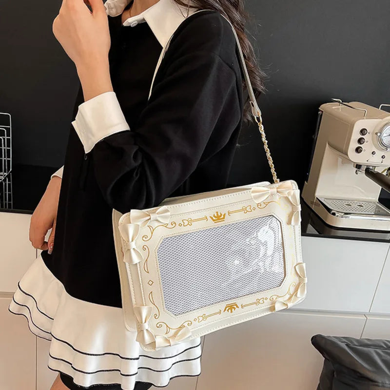 Y2K Bow Ita Bag Transparent Pocket Crossbody Handbag