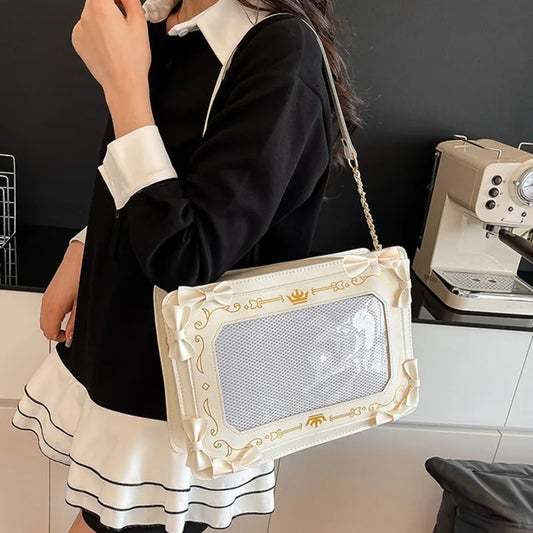 Y2K Bow Ita Bag Transparent Pocket Crossbody Handbag