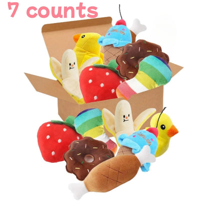 Plush Fruit & Vegetable Squeaky Dog Toy Collection