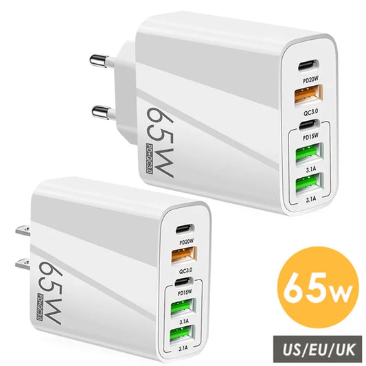 65W 5-Port USB & USB-C Fast Wall Charger