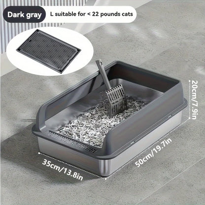 Extra Large Stainless Steel Cat Litter Box with Lid