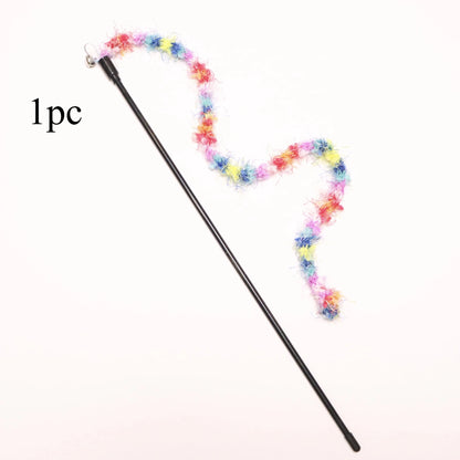 Colorful Plush Rope Cat Teaser Wand Set