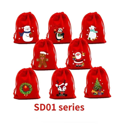 5-Piece Christmas Velvet Drawstring Gift Bags