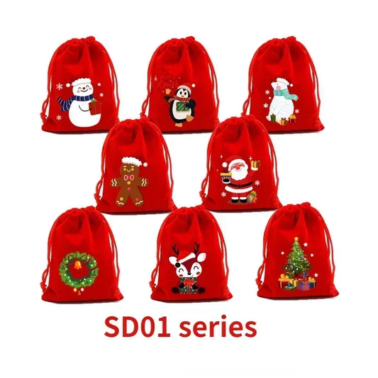 5-Piece Christmas Velvet Drawstring Gift Bags