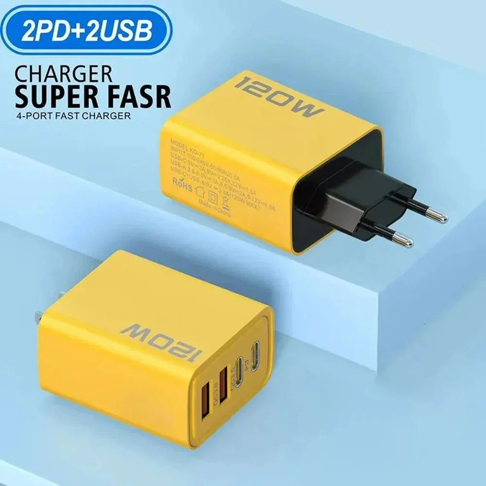120W 4-Port USB-C & USB Fast Wall Charger