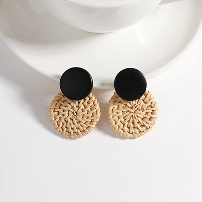 AENSOA Boho Handmade Geometric Wooden Drop Earrings