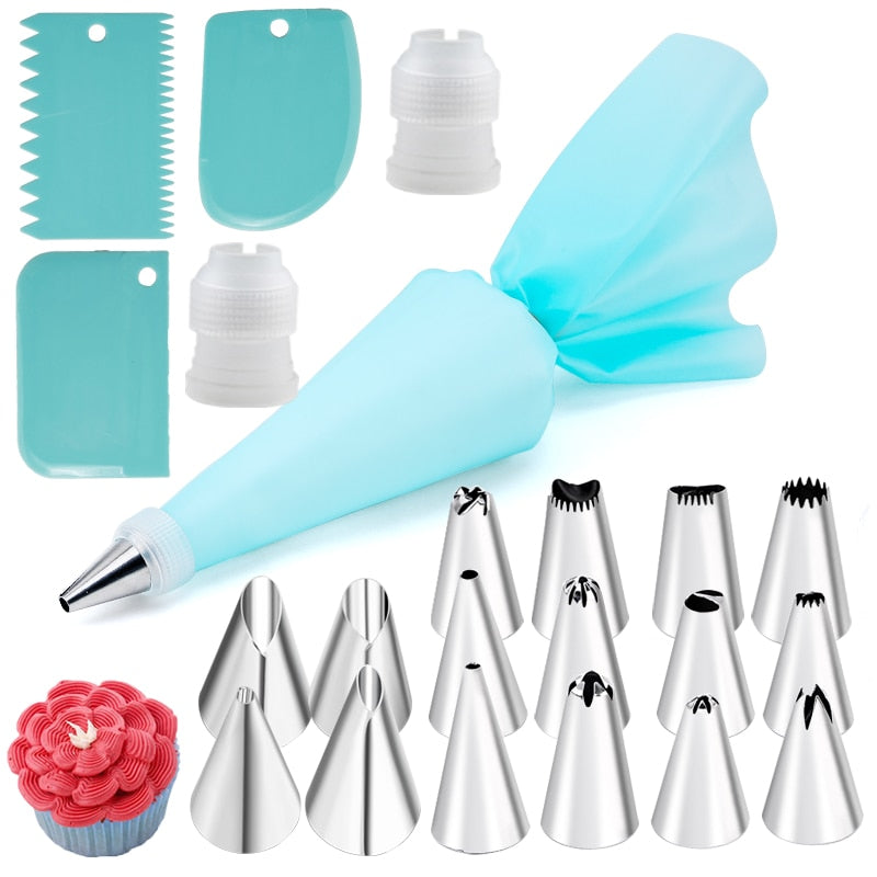 6-24 Pcs Set Pastry Bag and Stainless Steel Cake Nozzle