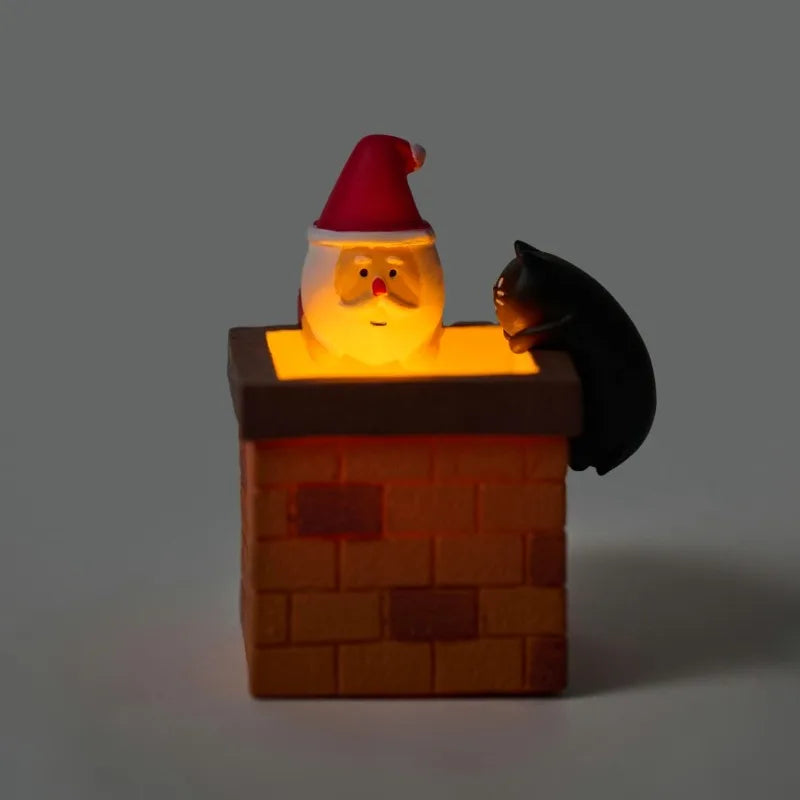 Glowing Santa & Cat Chimney Ornament