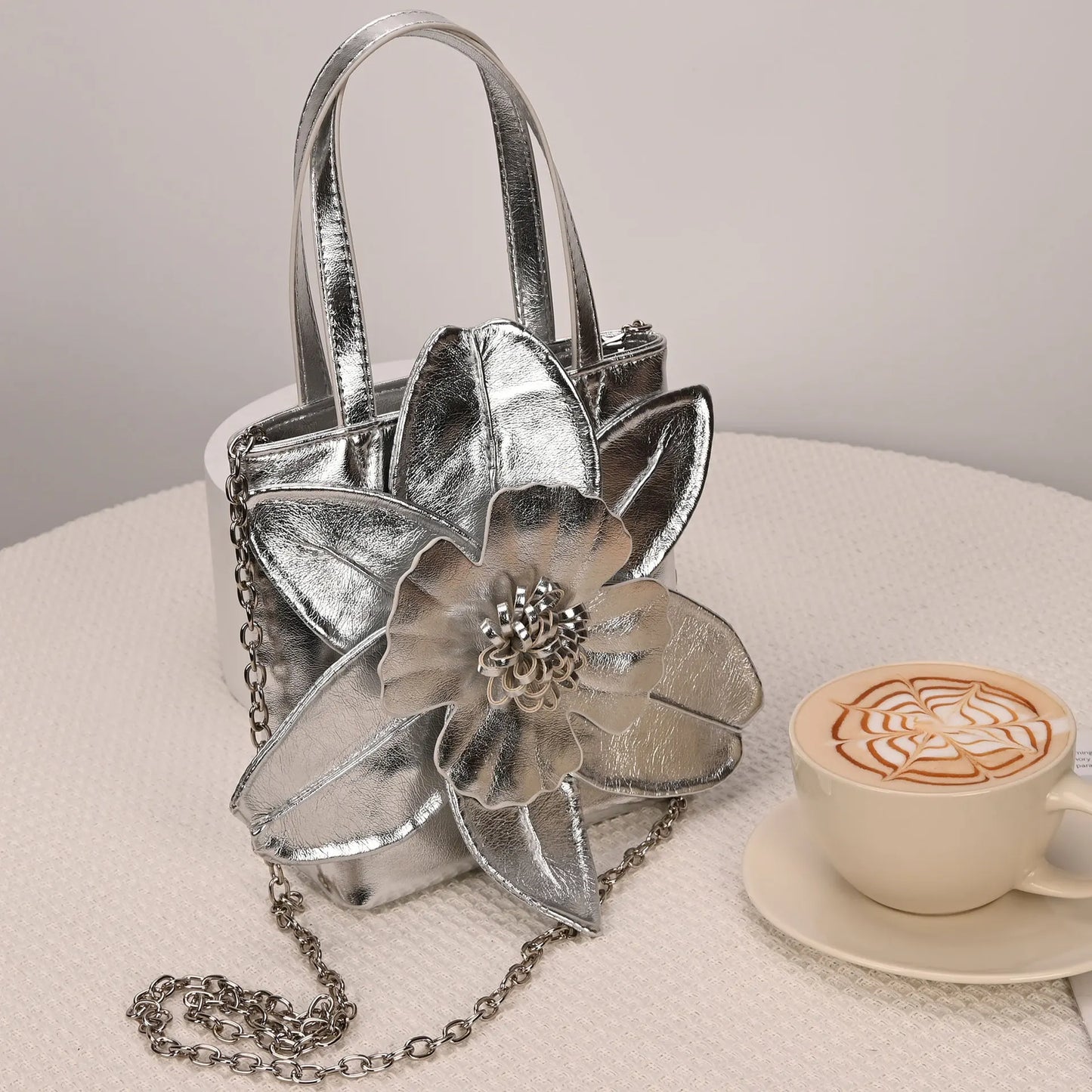 3D Floral PU Leather Bucket Handbag
