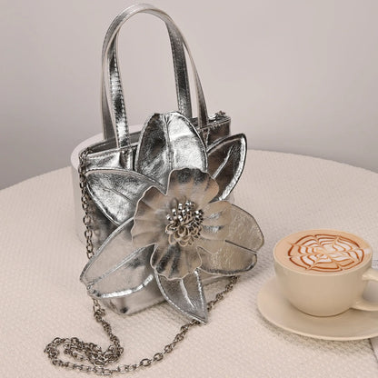 3D Floral PU Leather Bucket Handbag