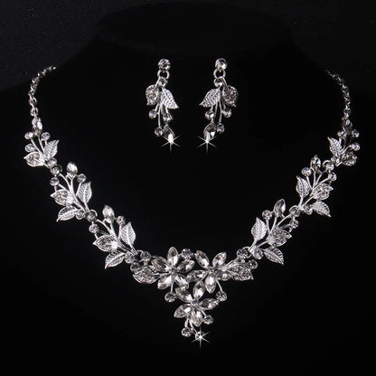 Purple Leaf Flower Wedding Necklace & Earring Set
