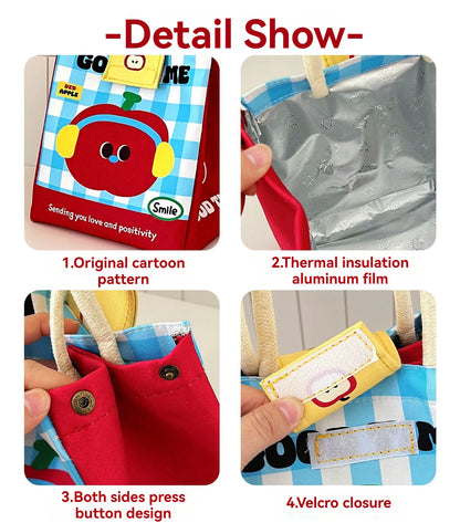 Cute Insulated Canvas Bento Lunch Tote Bag