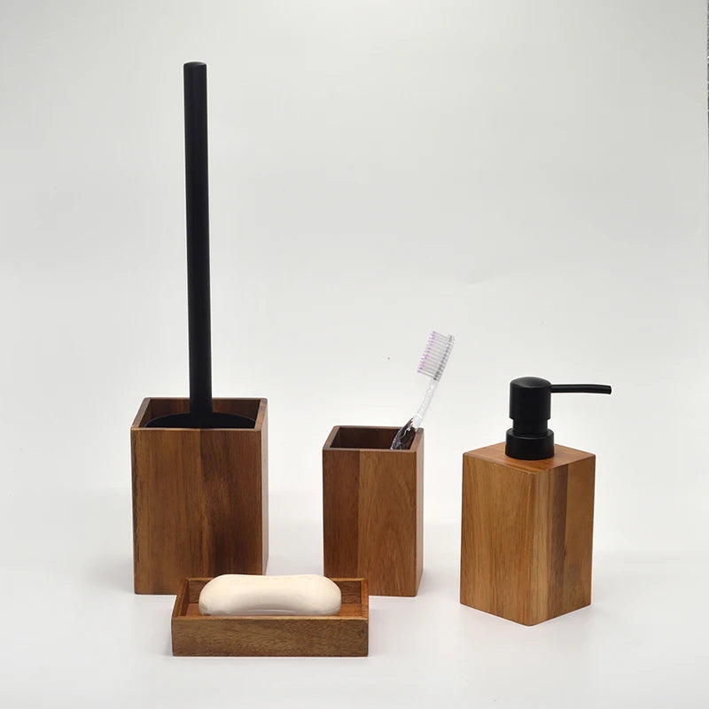 Acacia Wood Bathroom Accessories Set
