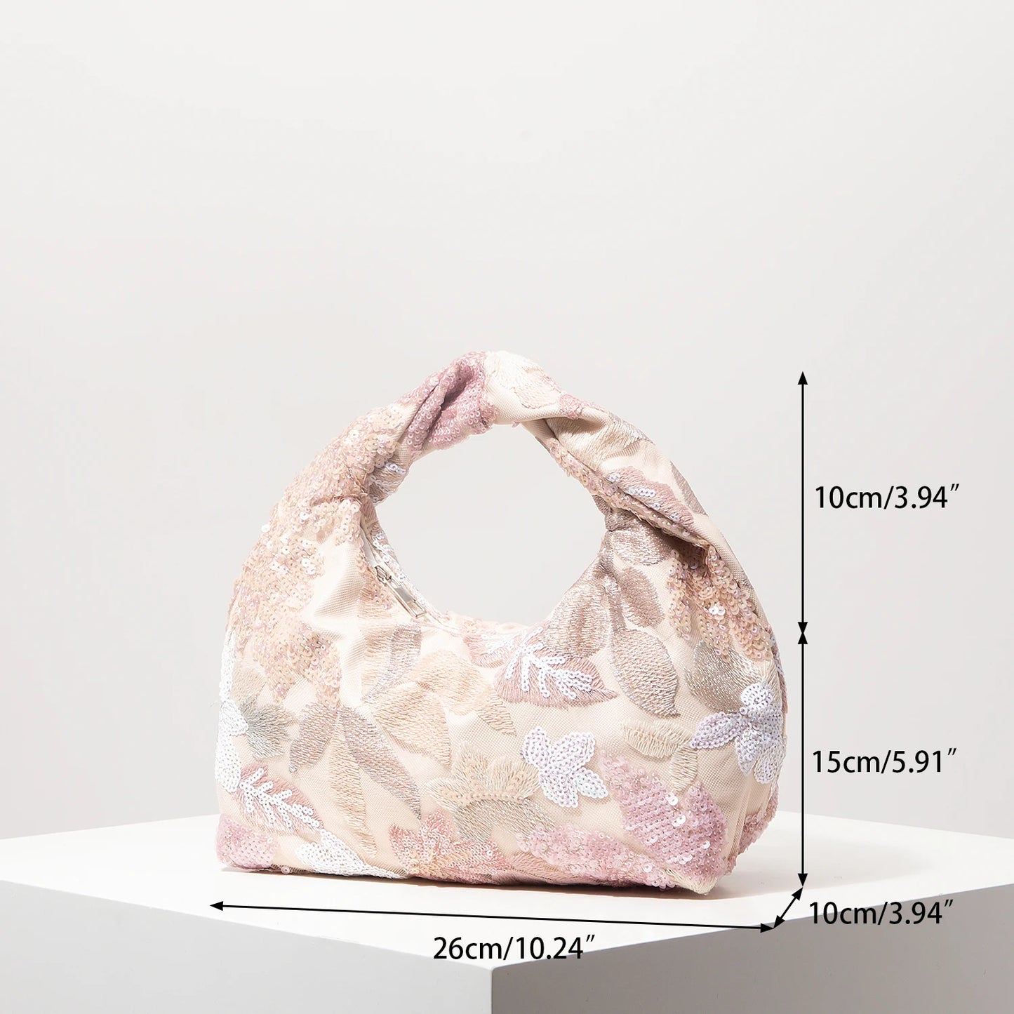 Floral Sequin Half-Moon Evening Bag