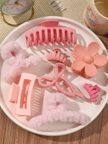 Pink Matte Hair Claw Clips Set