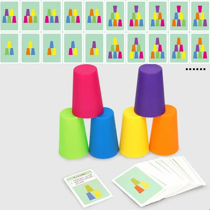 Montessori Mini Stack Cup Game With Card