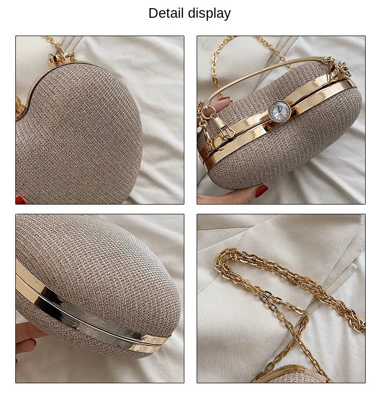 Heart-Shaped Evening Clutch Bag with Chain Strap
