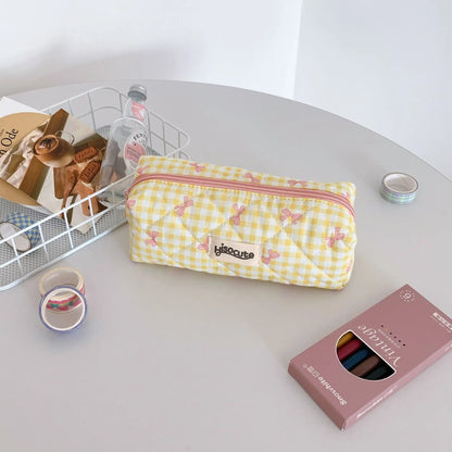 Fresh Plaid Bow Print Pencil Case