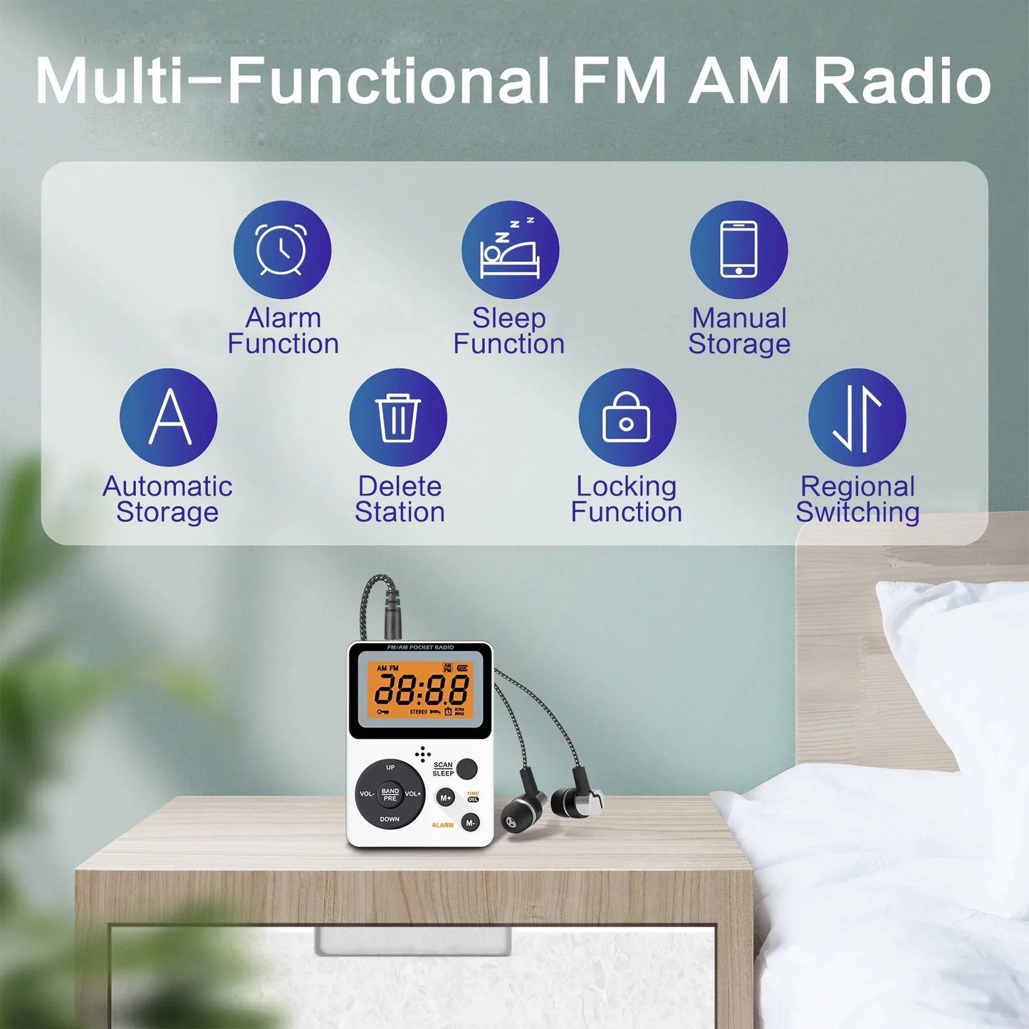 Portable AM/FM Pocket Radio with LCD Display