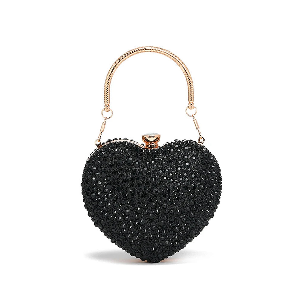 Luxury Heart Crystal Rhinestone Evening Clutch Bag