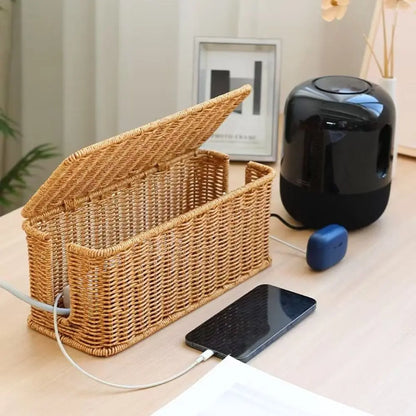 Handwoven Cable Management Box with Lid