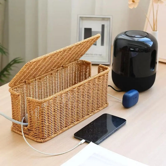 Handwoven Cable Management Box with Lid