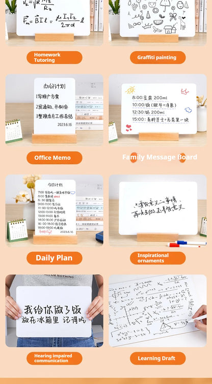 Desktop Dry Erase Memo Board with Wooden Stand