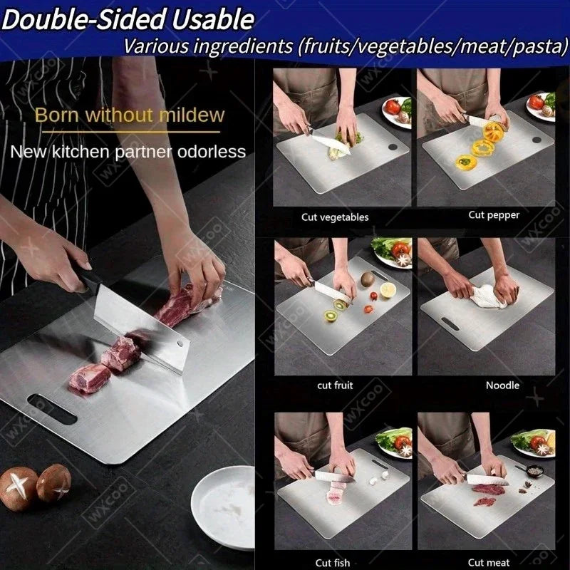 Double-Sided Stainless Steel Chopping Board for Kitchen & Dough Preparation