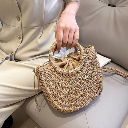 Handwoven Straw Rattan Crossbody Beach Bag